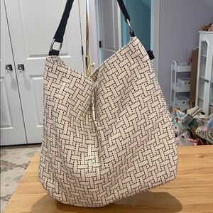 1154 Lill Studio Cream and Black Patterned Hobo Bag